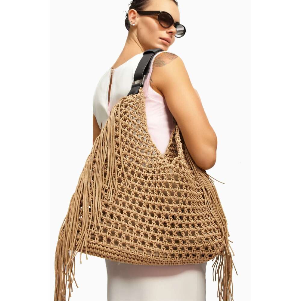 Bohemian Beach Bags For Women Designer Handbags Purses 2025 New Nylon Fabric Hollow Tassels With Inner Pocket