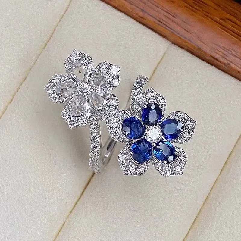Korean Fashion Temperature Blue Crystal Twisted Leaf Womens Wreath 925 Pure Silver Jewelry Party RingXJ250412