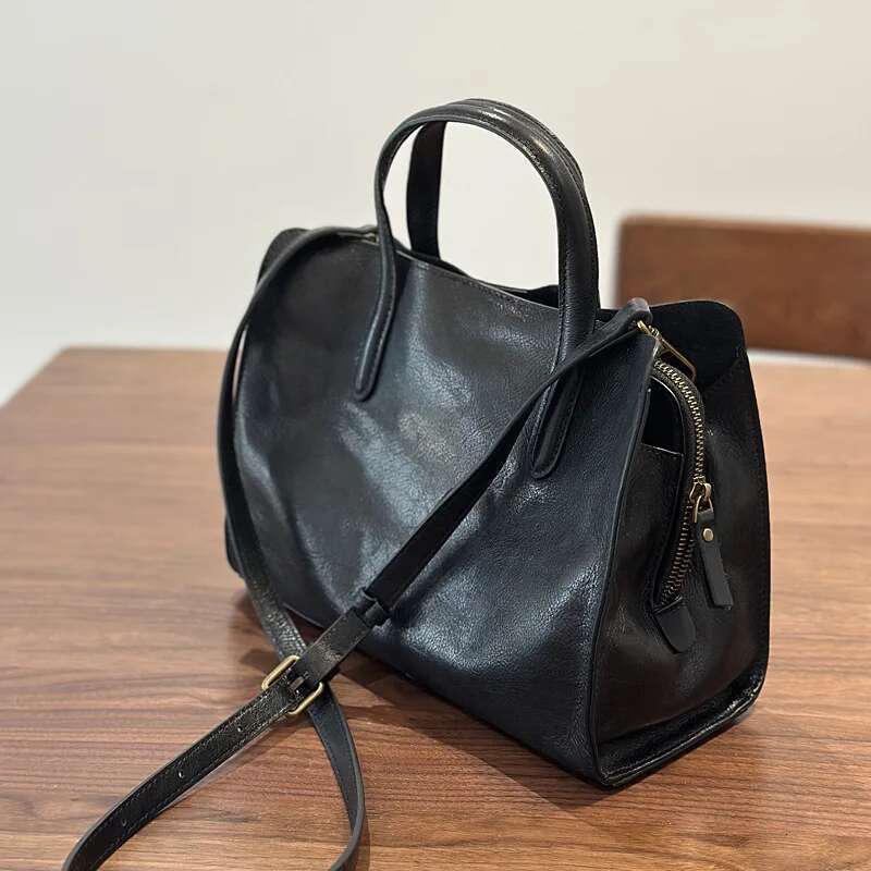 2025 Spring New Handbag Genuine Leather Casual Versatile Tote Soft Cowhide Women's Shoulder Crossbody Bag