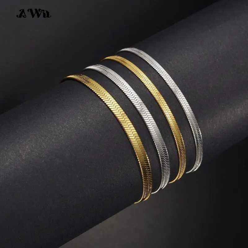 Awit Women Trend Classic Snake Chain Bracelet Gold Color Width 3/4/5MM Stainless Steel Chain Bracelet For Women Jewelry GiftC250411