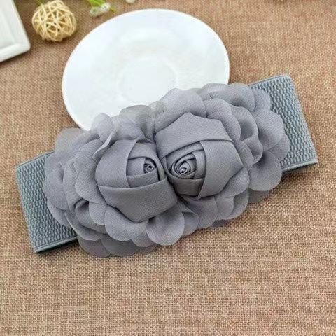 Classic Double Flower Elastic Korean Edition Women's Fashion Dress Accessories Waist Cover Versatile Belt