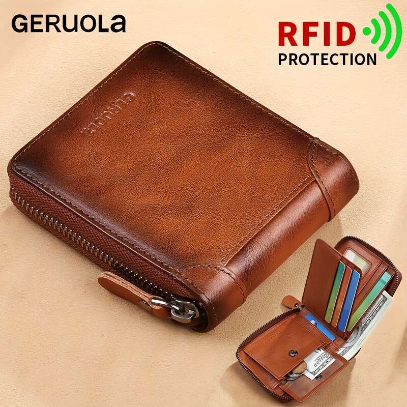 Men's New Genuine Leather Short Large Capacity Zipper 70% off Coin Purse Card Holder Integrated Ultra-thin Wallet R