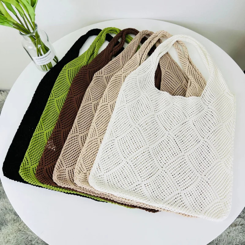 Fashion Hollow Woven Women Shoulder Bag Knitted Large Capacity Handbag Summer Travel Tote Casual Beach Bag 250407