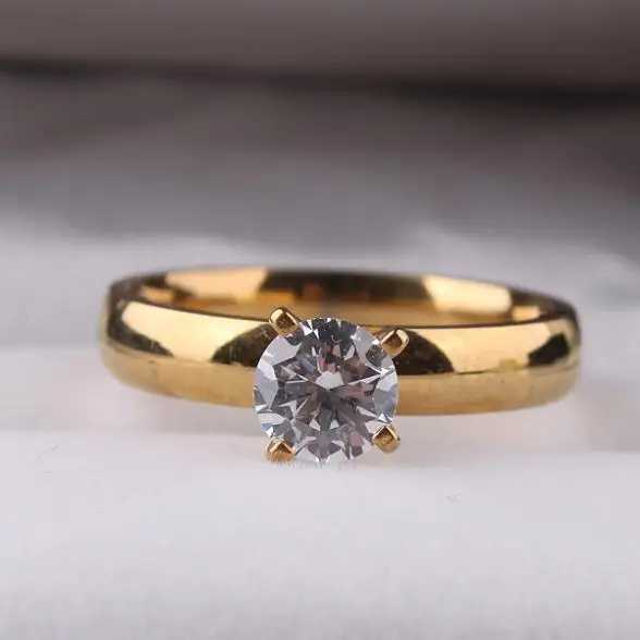 CZ Zircon Ring 316L Stainless Steel Gold Finger Ring WholesaleXJ250412