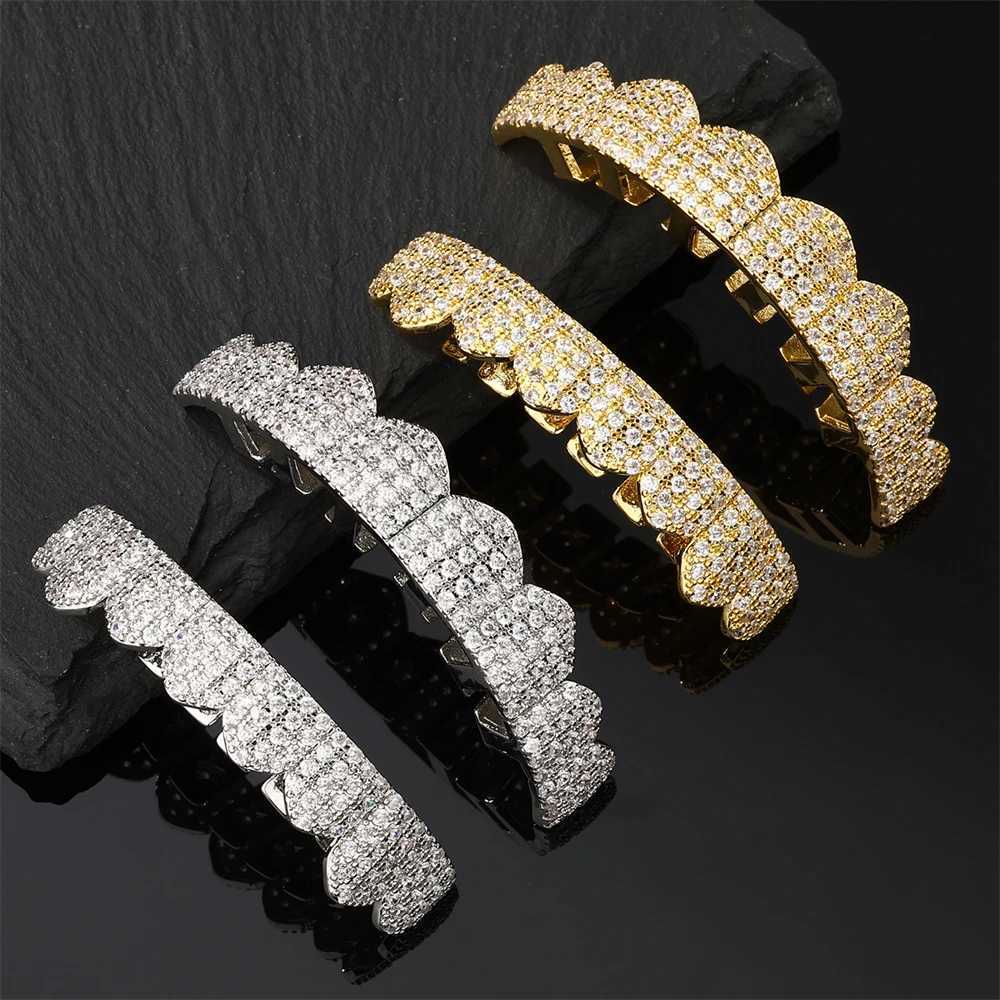 CZ Teeth Grillz Hat Cube Zircon Ice Out Mini Paving Top and Bottom Charm Grill Suitable for Female Hip Hop Jewelry Role Playing W250412
