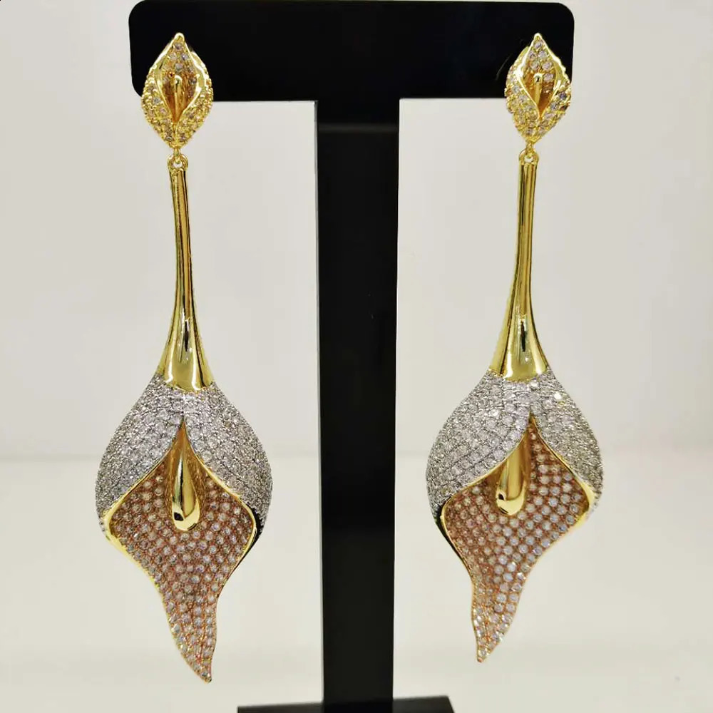 GODKI African Lily Flower Earrings For Women Wedding Party Cubic Zircon Dubai Bridal Jewelry boucle doreille 250411