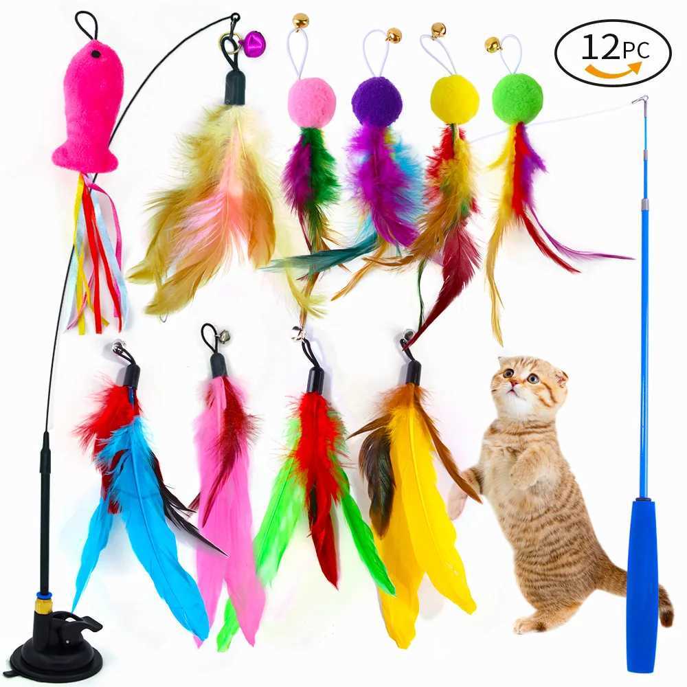 Interactive Cat Toy Handheld Cat Stick Playing with Kittens Teasing Stick Toy Temptation Cup Bird/Feather Cat Stick Toy Set Y250412
