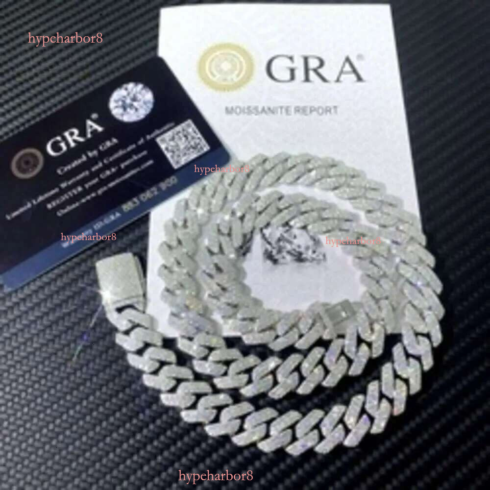 Pass Tester Sier Cuban k Chain Wide 2rows Solid Moissanite Dia 8mm-20mm Jewelry Set Necklaces Hiphop