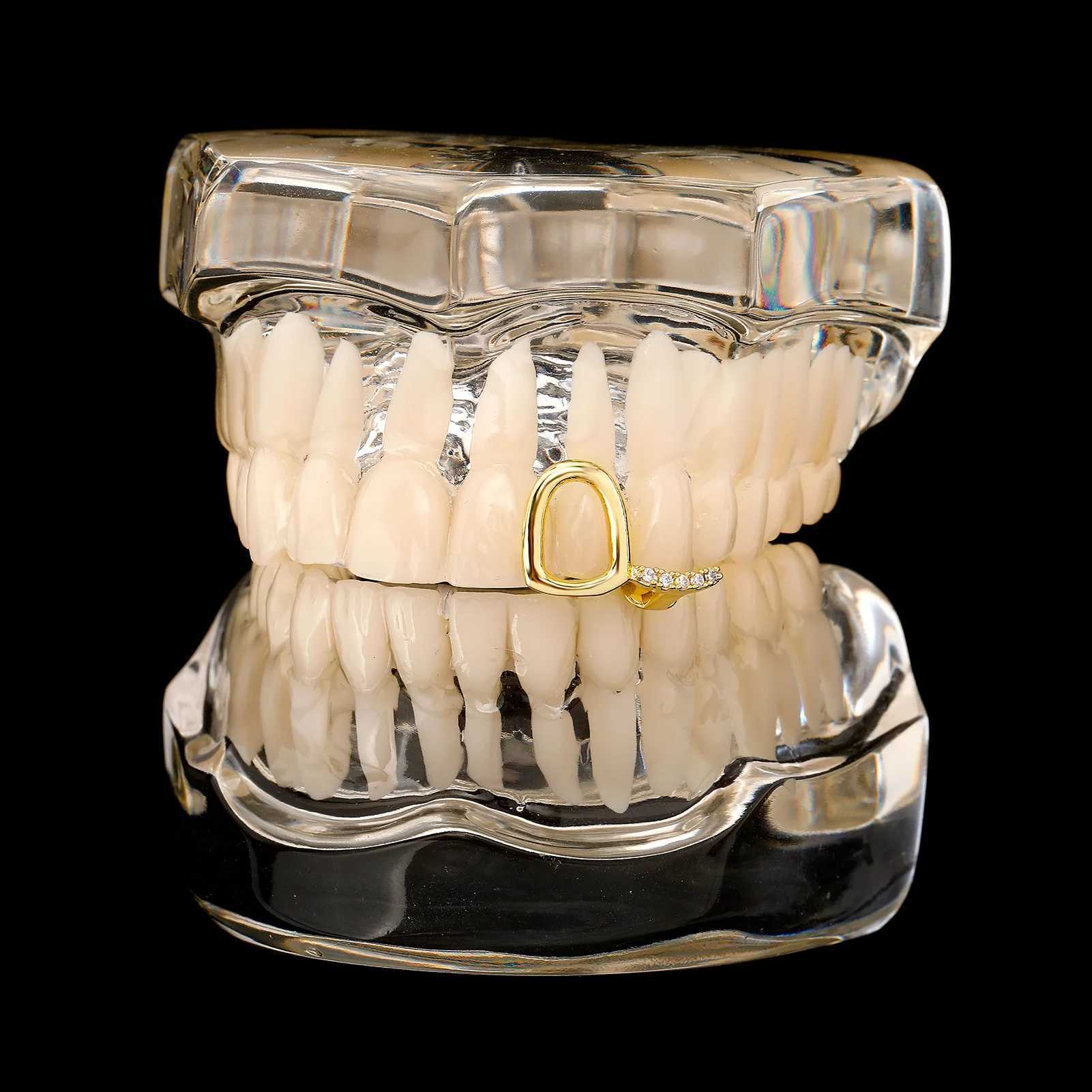 Fashion Single Hollow Zirconia Grillz Hip Hop CZ Stone Tooth Hat Decoration Womens Jewelry Party Gift Dental Grill W250412