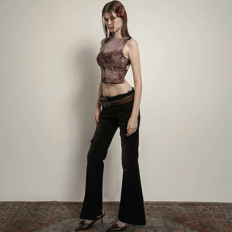 Women's Wear Summer New Women's Fashion Trend Sleeveless Patchwork Backless Printed Lace Short Top