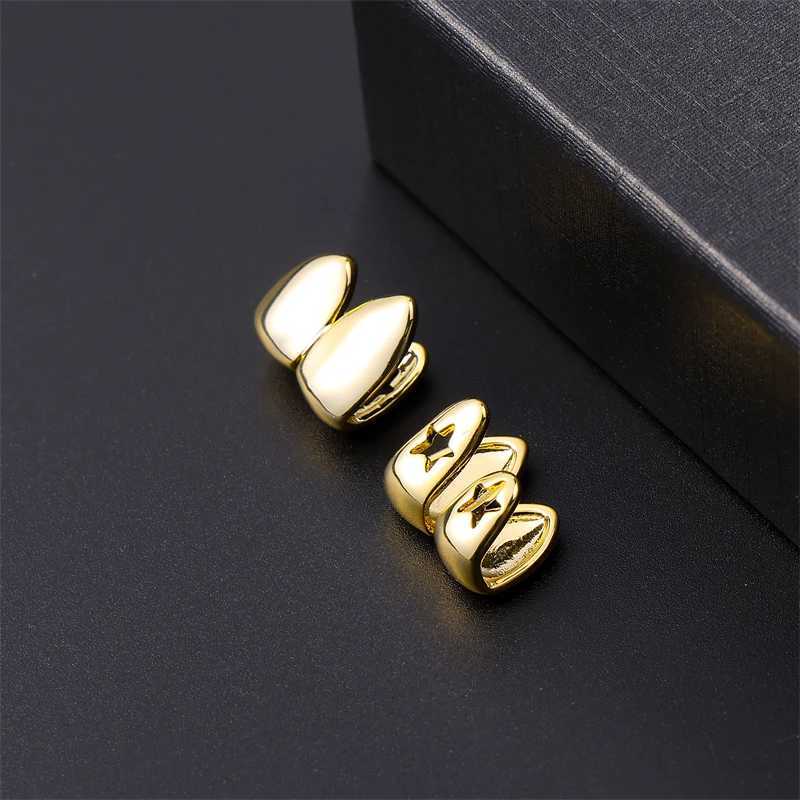 Hip Hop 2-piece Gold Plated Grillz Top and Bottom Charm Grills Suitable for Men Women Jewelry Gifts W250412