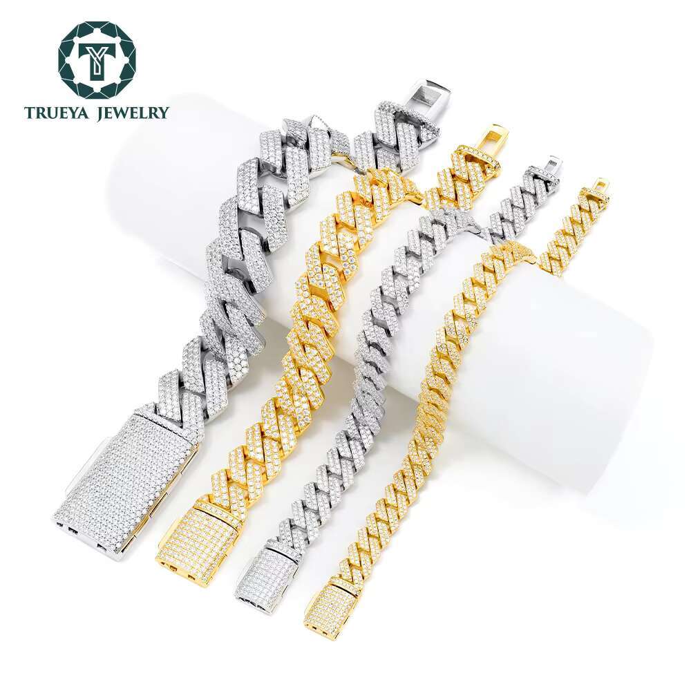 925 Sterling Silver With Full of Moissanite Stones Hip Hop Bracelet 8mm Width Prong Setting Cuban Link Bracelet for Men
