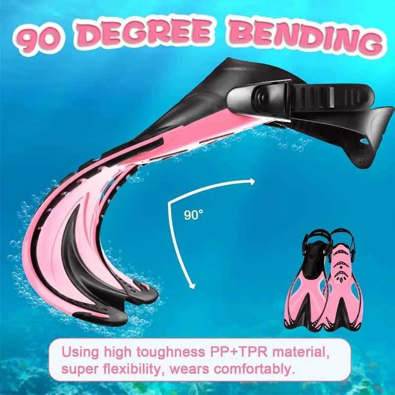 Childrens swimming flip adjustable buckle inflatable fin silicone adhesive lung diving shoes childrens swimming and snorkeling equipmentY250412