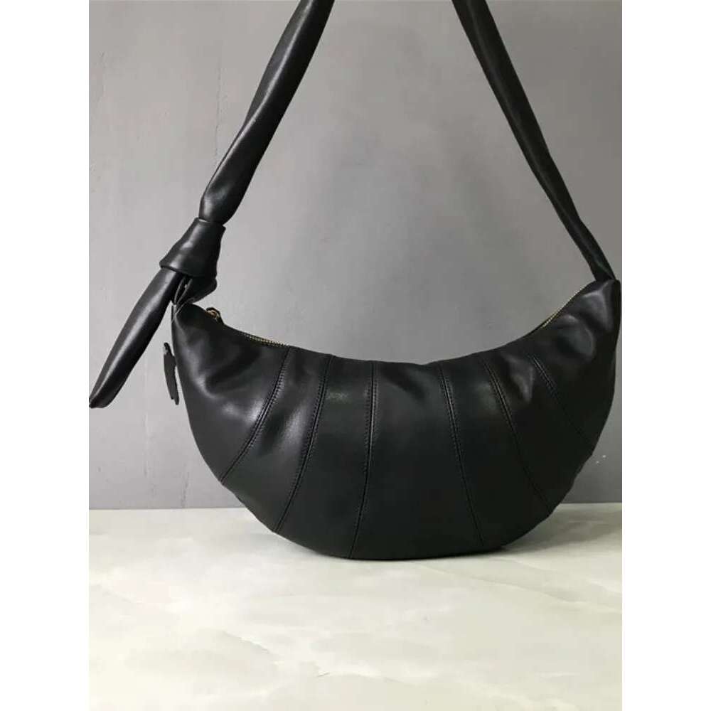 Black Genuine Leather Single Shoulder New Designer Hobos Zipper Casual Crossbody Bags High Street Sg Messenger Bag