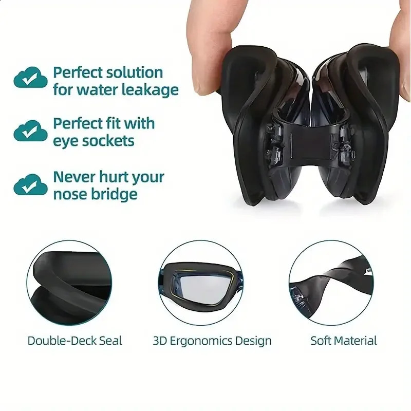 1pc Large Frame Swimming Goggles With Earplugs Waterproof Anti-fog Adult Swimming Glasses Swim Eyewear 250411