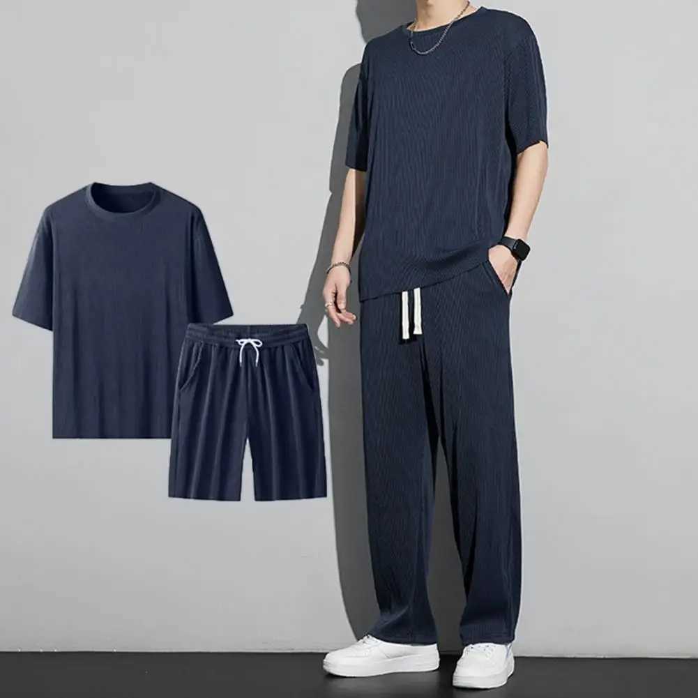1 set of new mens summer T-shirt sports pants set mens fitness pants running yoga fashion casual sports pantsXJ250412
