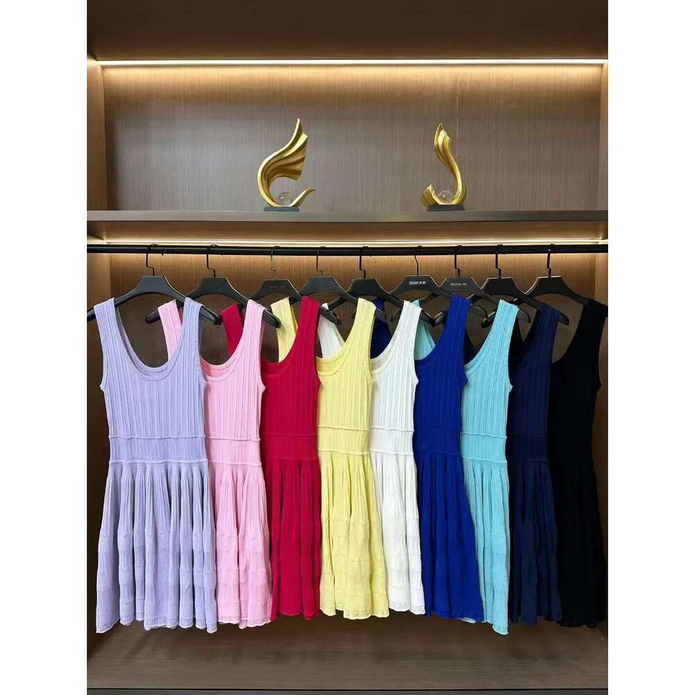 U Collar Slim Knit Short Dress Temperament Elegant Hollow A-E Women's Dresses 2025 Spring New