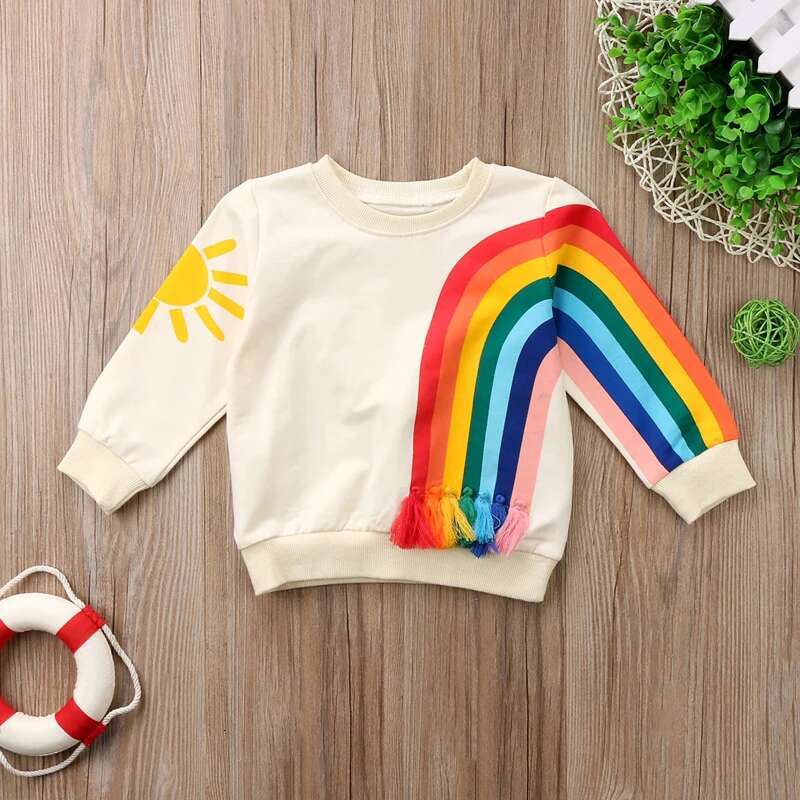 Ddmyshoesvip New Fashion Baby Girls Kids Rainbow Sunshine T Shirt Clothes Blouse Sweatshirt Cardigan
