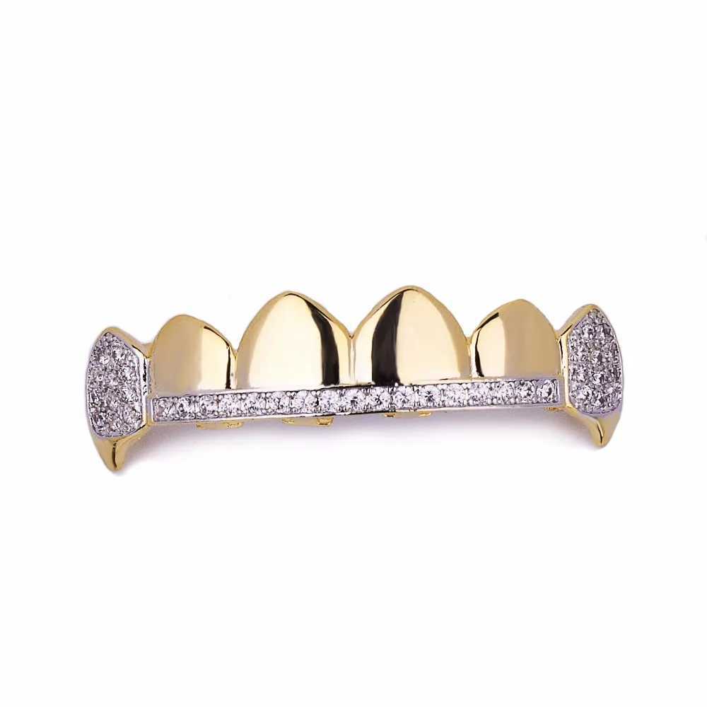 Bubble Letter Hip Hop Grilz Teeth Ice Zircon Square Mouth Tooth Cap Top and Bottom Teeth Set Female Vampire Fashion Jewelry W250412