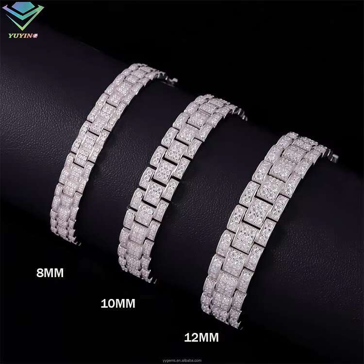 Fashion Jewelry Bracelet 8mm 10mm 12mm Iced Out Moissanite Diamond Chain S925 Sterling Silver Cuban Link Chain Men Bracelet