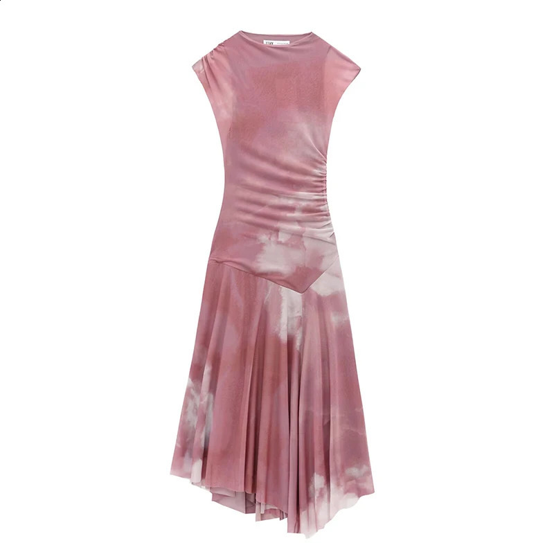 RAFZNB pleated chiffon long dress for women fashionable sleeveless Midi dress summer retro womens elegant party dress 250408