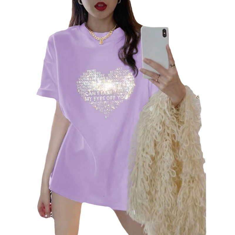 2025 Designer Heart Shaped T-shirt Women's Black Slim Fashion Hot Brick Craft Letter Half Sleeve Top Love Letter Romantic Women's Short Slee