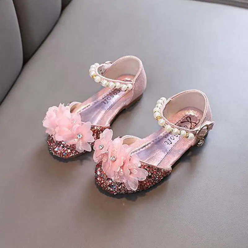 Fashion Childrens Sandals 2024 Spring Summer Shining Flowers Sweet Girl Princess Shoes Dance Performance Kids Sandals J191 250411