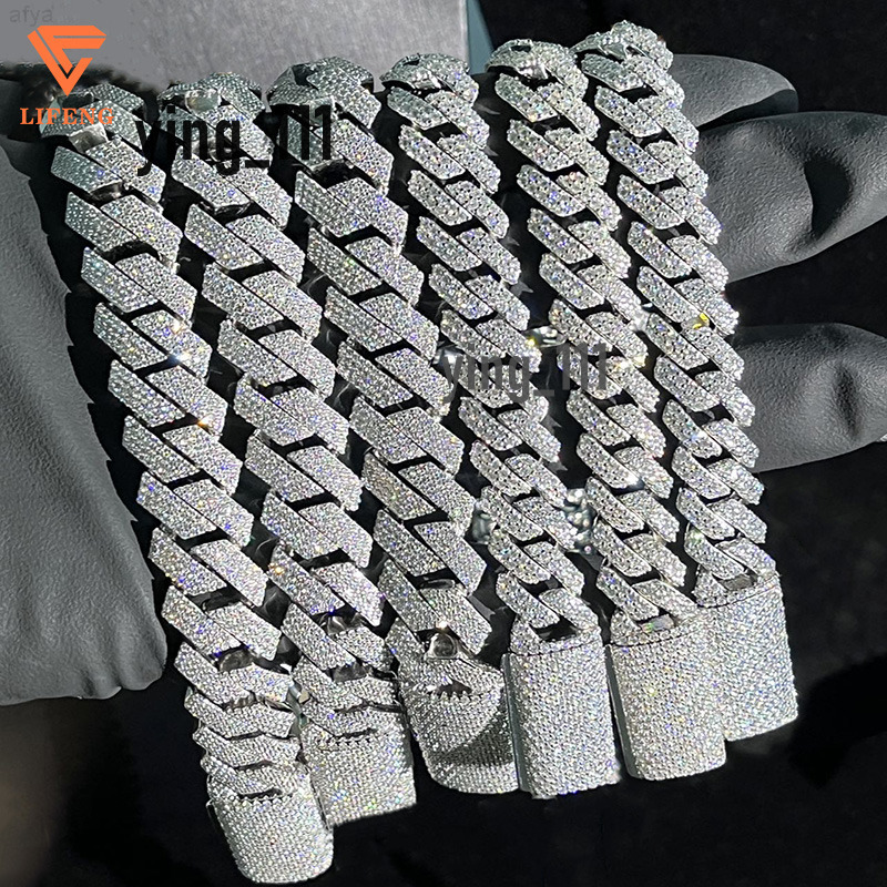 Custom 925 Sterling Silver White Chain 15-20mm Full Iced Out Vvs Diamond Moissanite Cuban Link Hip Hop Necklace