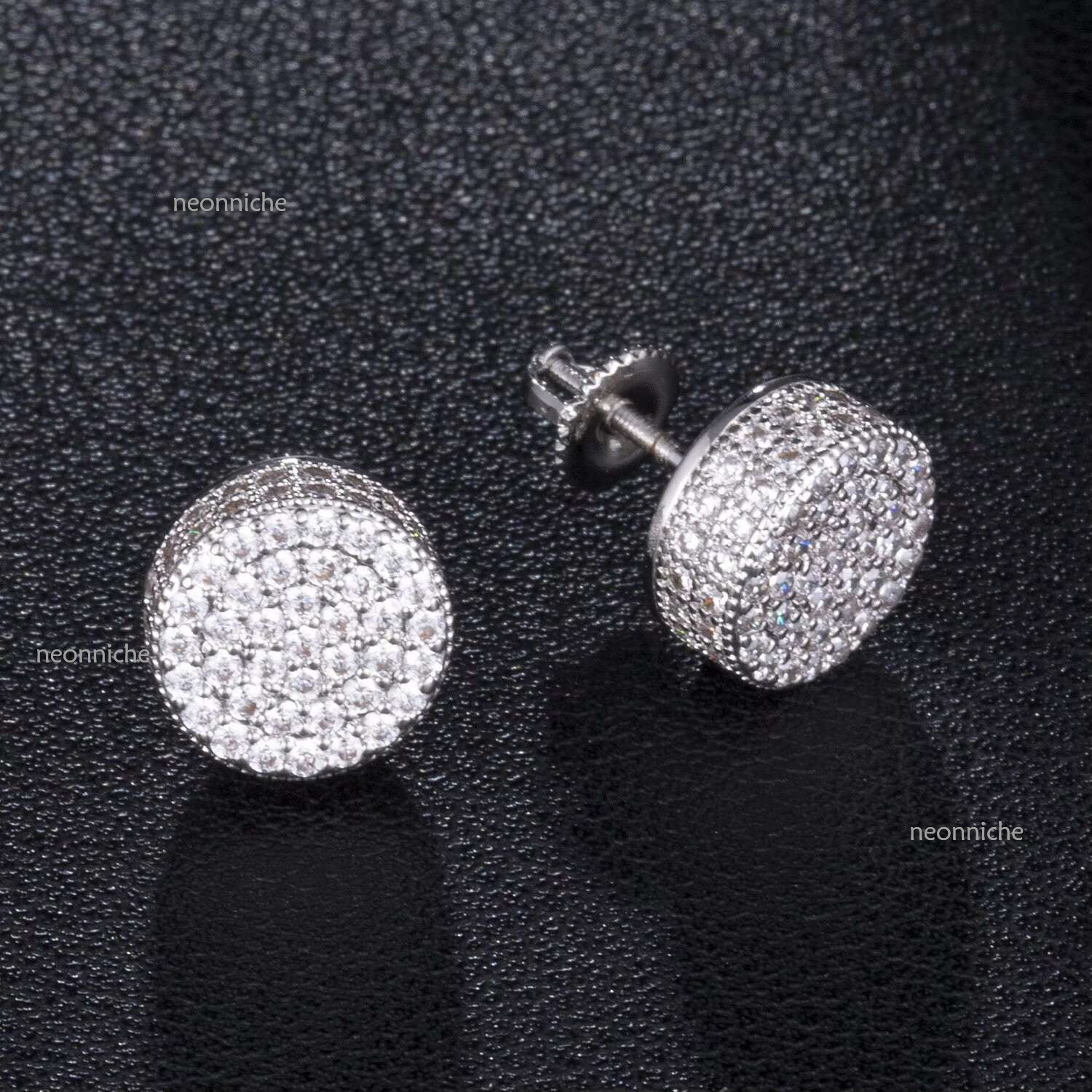 Latest Fashion 14k Gold Plated Sier Bg Iced Out Moissanite Micro Full Paved Round Earring