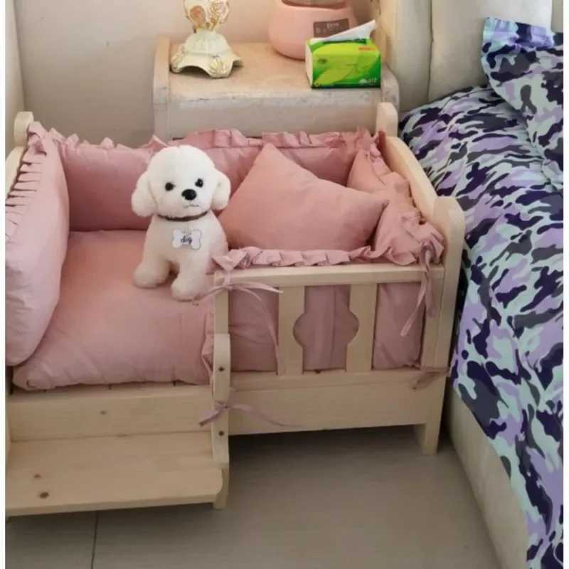 Large solid wood pet bed moisture-proof cat house safe track comfortable dog bed suitable for teddy bears and golden retrievers X250412