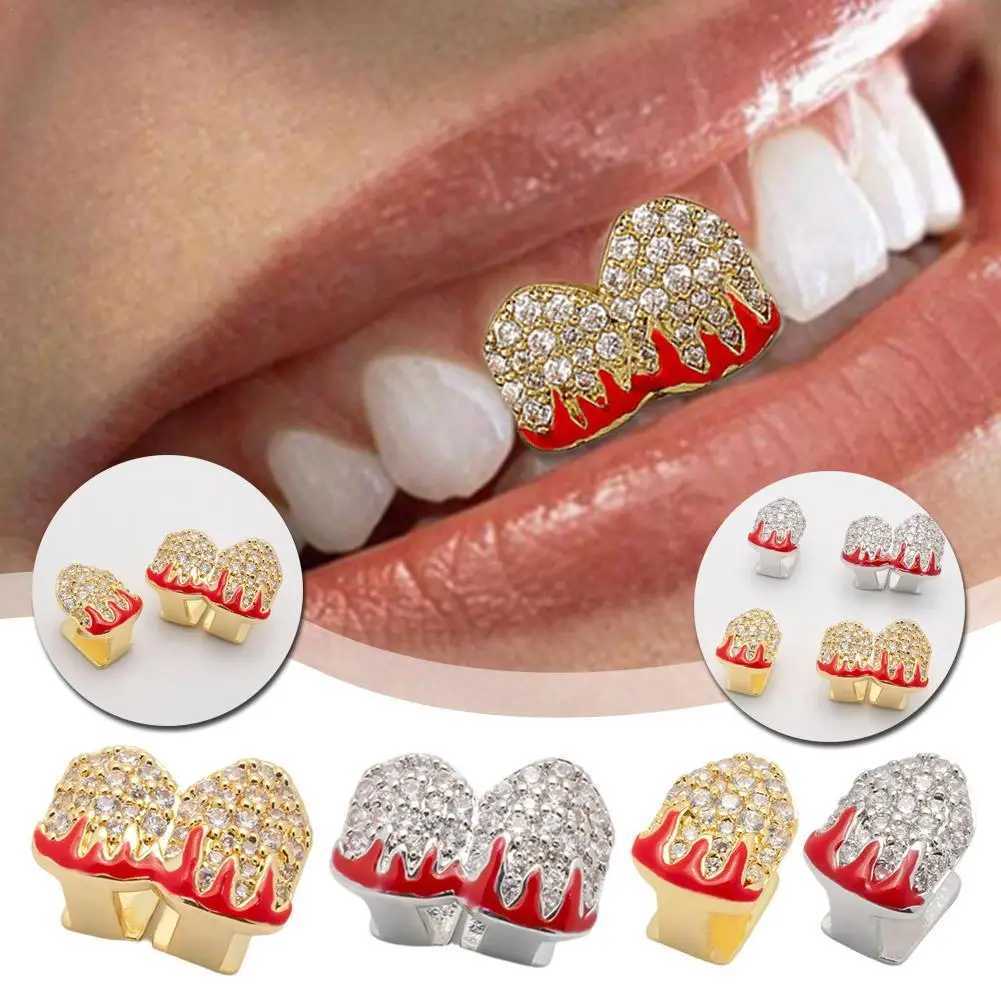 Cosplay Teeth Grillz Gold/Silver Plated Hip Hop Single Teeth Grillz Top/Bottom Dental Grillz Hat Mens Fashion Jewelry W250412