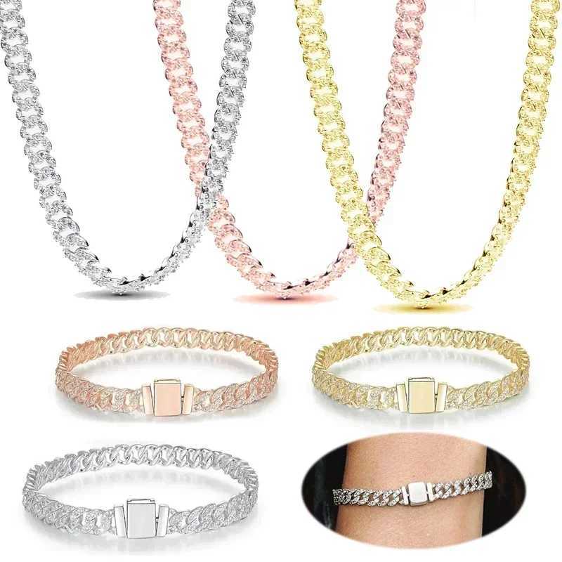 PDR 2025 New Cuban Chain Shining Dense Inlaid Eternal Chain Hot Bracelet Necklace Jewelry Charm Womens Gift Suitable for Daily Wearing W250411