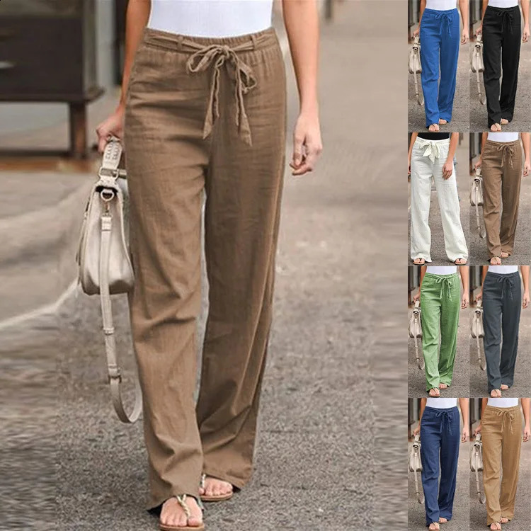 Straight Wide Leg Pants Women Elastic Waist Basics Solid Color Slacks 2025 Female Casual Streetwear Ankle Length Trousers 250411