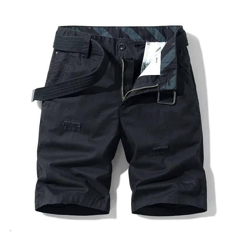With Belts Men Cotton Casual New Summer Man Loose Jogger Cargo Shorts Quality Male Straight Knee Length Pants 38