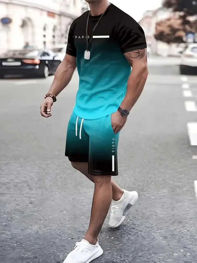 Summer simple letter printing mens staff collar short sleeved shirt and shorts Harajuku street fashion mens suit daily casual ComforterXJ250412