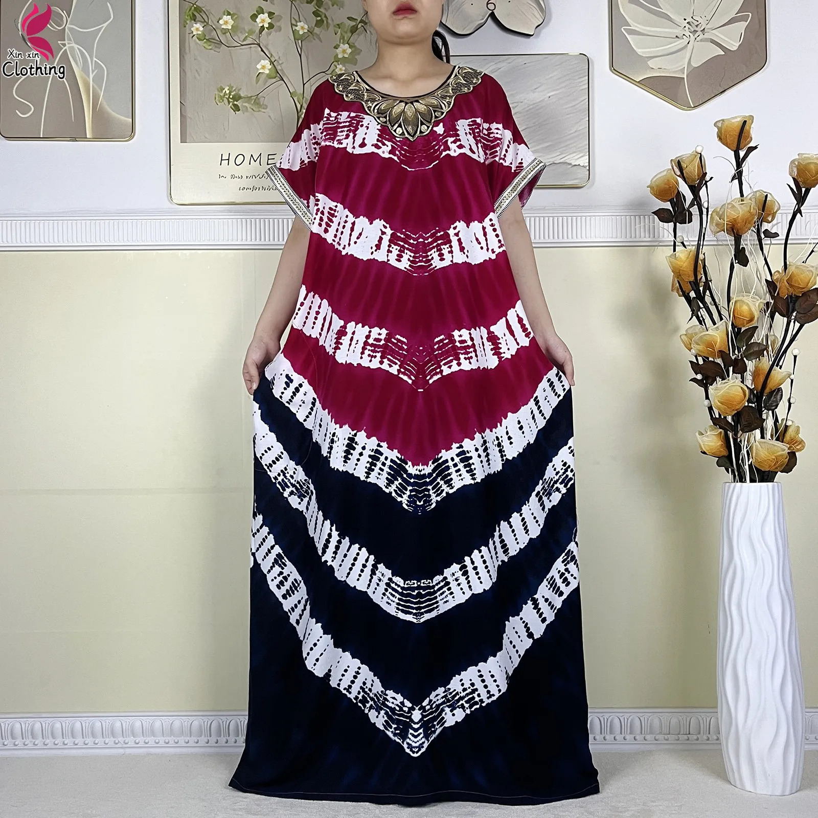Latest Abaya Womens Osaka Summer Short sleeved Dubai Fashion Printed Cotton Robe Muslim Loose Dress 250411