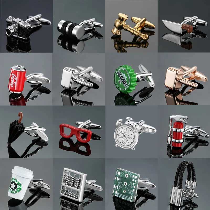 Mens French shirt cufflinks copper material rope coffee cup cola bottle hammer fire eliminator design French cuff buttonsT250412
