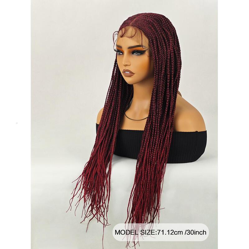 30 Inch Women Weaving Full Box Knotless Lightweight Braids Lace Front Black and Bury Handmade Weave Synthetic Wigs with Baby Hair
