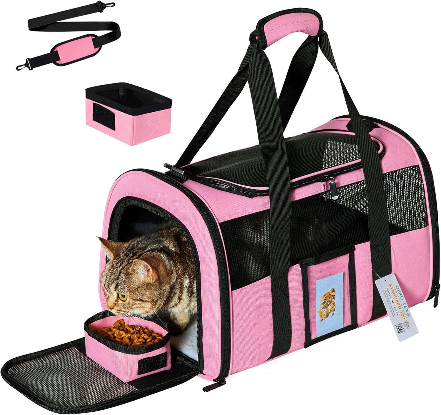 seclato cat backpack pet transport bag approved by airline for small and medium sized cats weighing less than 15 pounds foldable soft face tsa approve