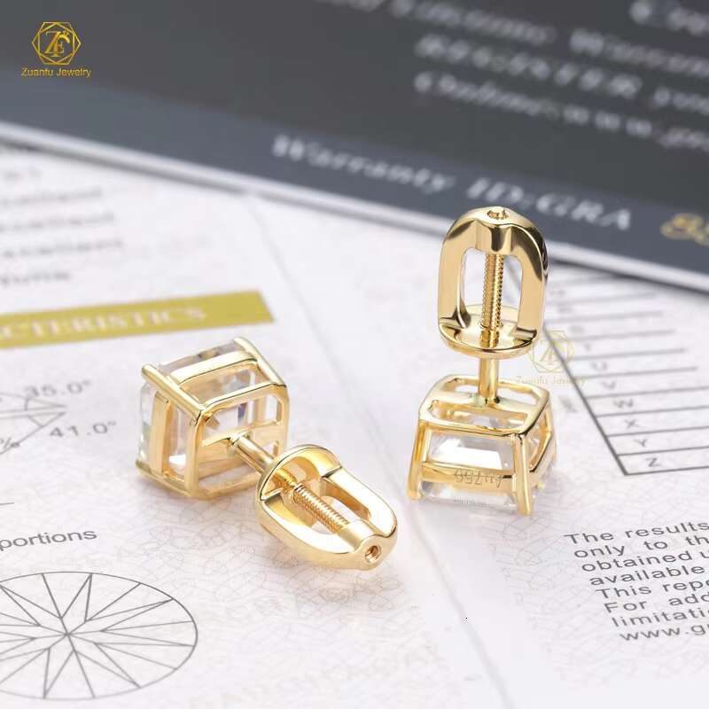 Fashion Jewelry Luxury Earrings Set Unisex 925 Sterling Silver VVS Asscher Cut Moissanite Diamond Stud Earring