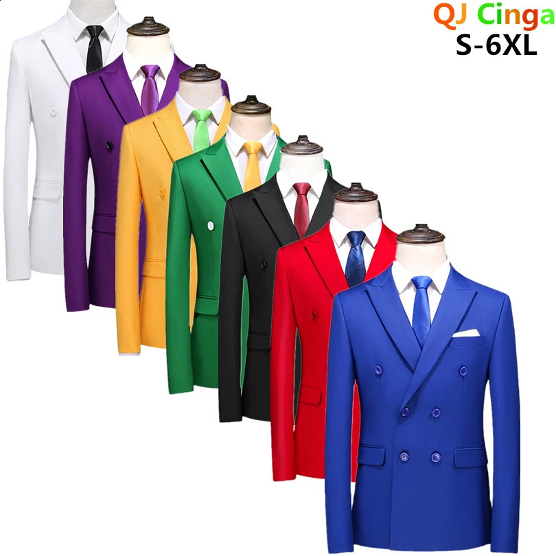 Blue mens double breasted formal suit jacket business office jacket Masculino wedding party dress jacket ultra-thin mens tailcoat 250411