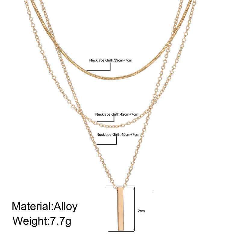Vintage Bohemian Multilayer Minimalist for Women Stick Pendant k Chain Necklace Collarbone Collares Fashion Jewelry