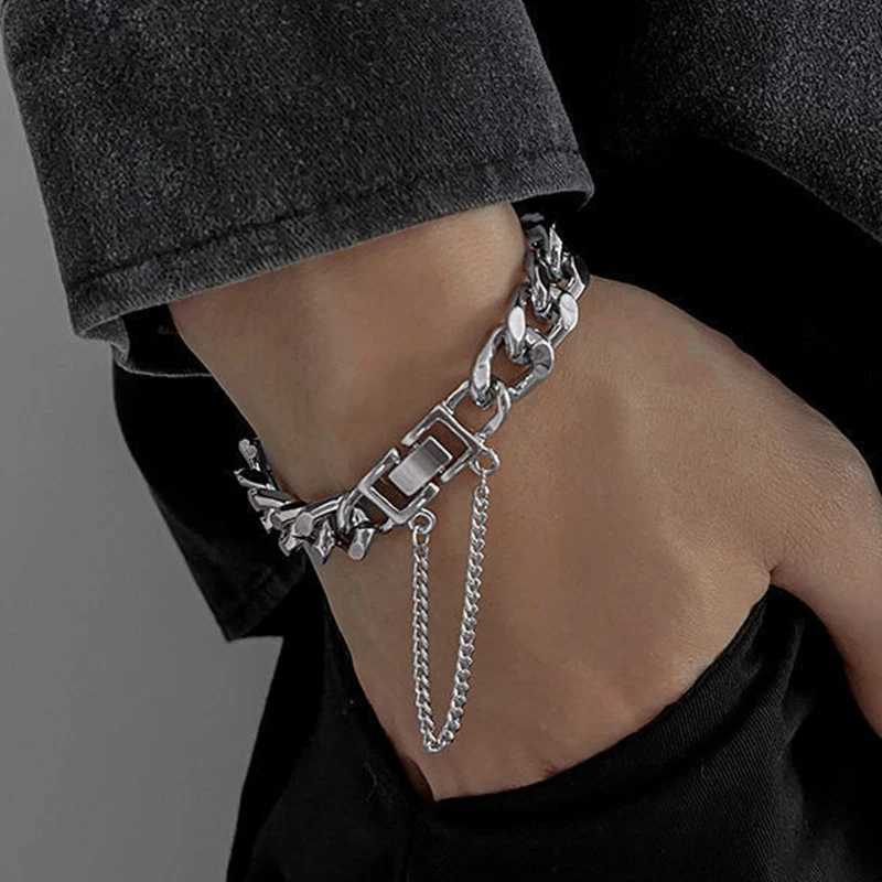 Kpop Stainless Steel Metal Chains Bracelets For Women Men Punk Sliver Cuban Link Chain Wristband Bracelet Classic Charms JewelryC250411