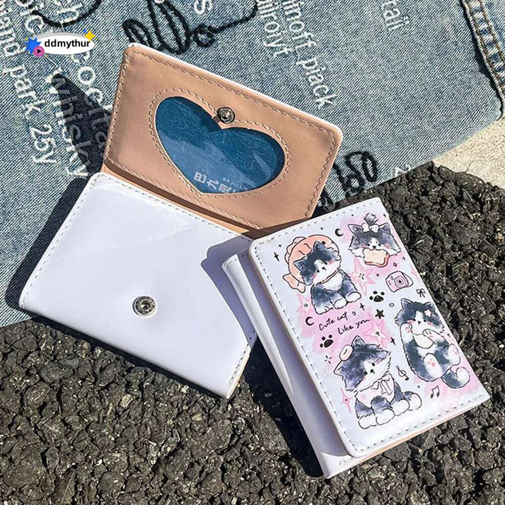 PU Leather Women Wallet Coin Purse Simple 3 Folds Multi-card Slots Card Holder Cute Cat Dog Short Wallets for Girls ddmythur