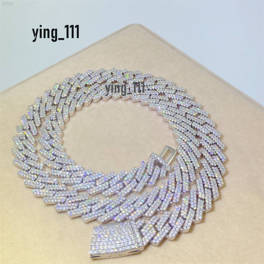 Iced Out Diamond Cuban Link Necklace Hip Hop Jewelry Silver 13mm Moissanite Chain