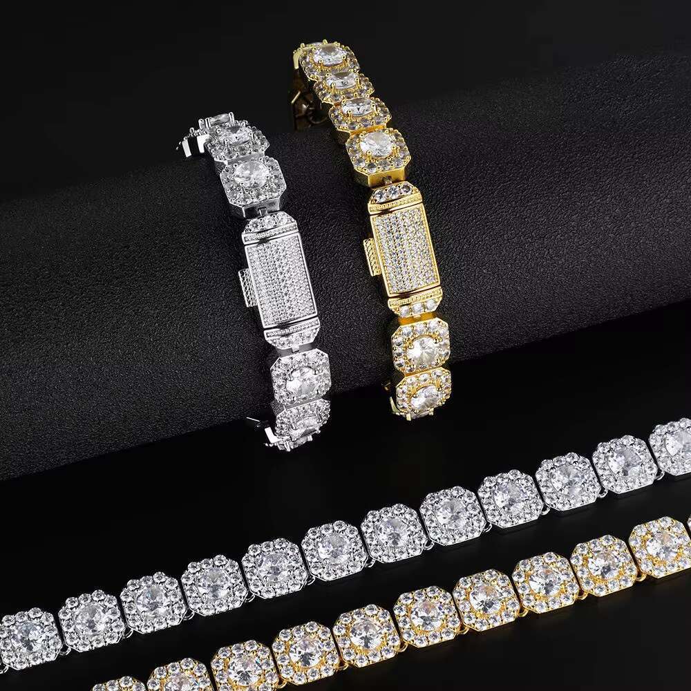 925 Sterling Silver Mens 10mm VVS Moissanite Tennis Chain Necklace Bracelet Full Iced Out Square Tennis Chain