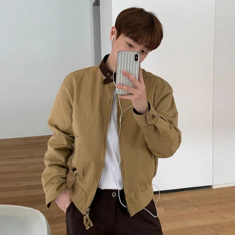 IEFB Contrast Color Mens Jacket Korean Stand Collar Loose Double sided Zipper Fashion Casual Jacket Spring Mens Jacket 9W780 250411