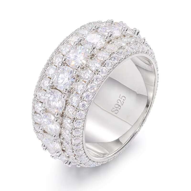 Full Diamond Moissanite Diamond Cuban Ring S925 Silver Iced Out D Color VVS Diamond Full Circle Round Hip Ring for Men