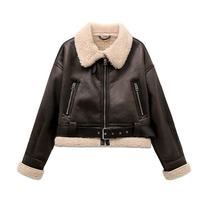 Designer Clothes ZVRI 2023 New Woman's Fashion Thick Warm Faux Shearg Jacket Coat Vintage Long Sleeve Belt Hem Female Outerw