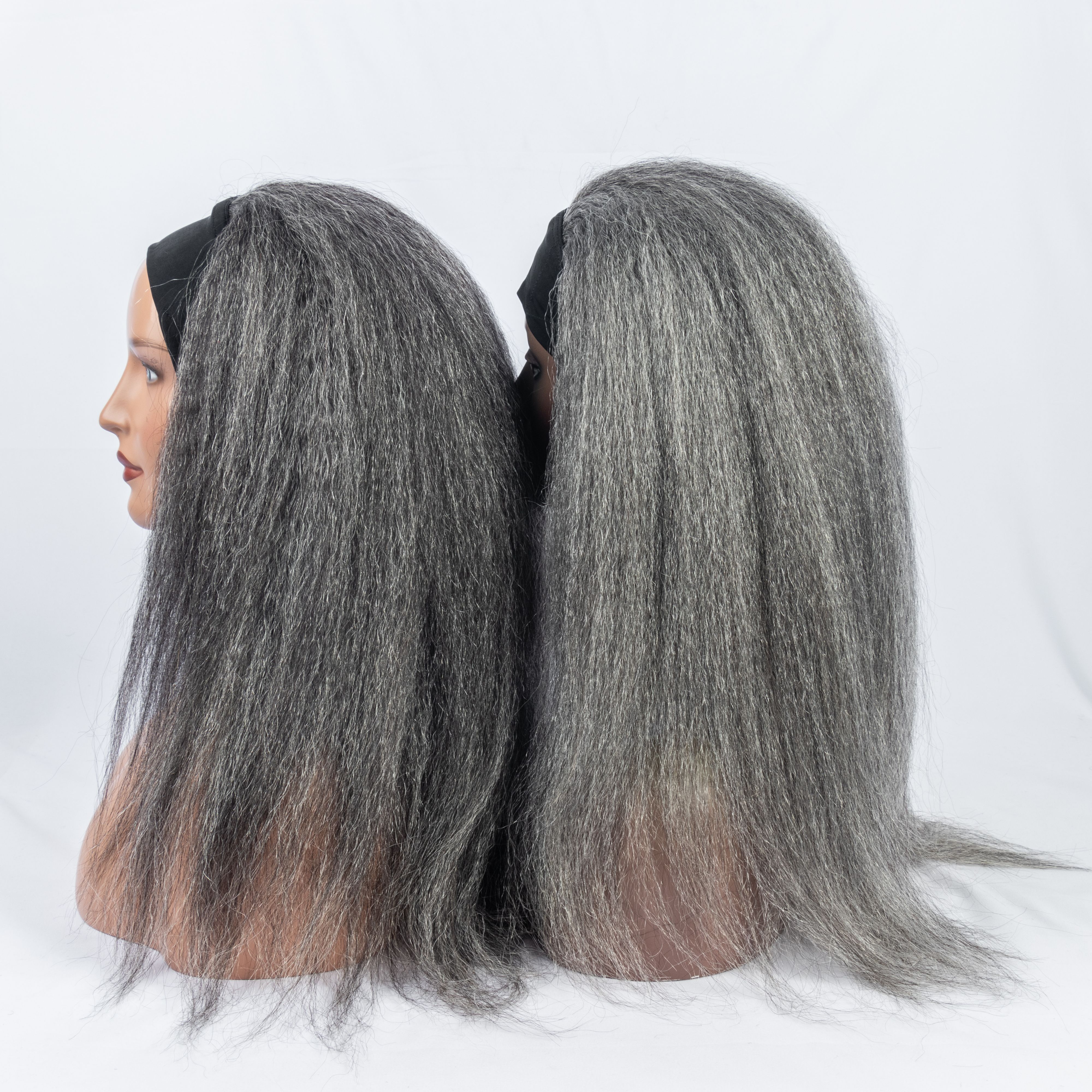 2025 Hot Selling Grey Color Kinky Straight Headband Wig Human Hair Headband 60% Gray Machine Made Wig